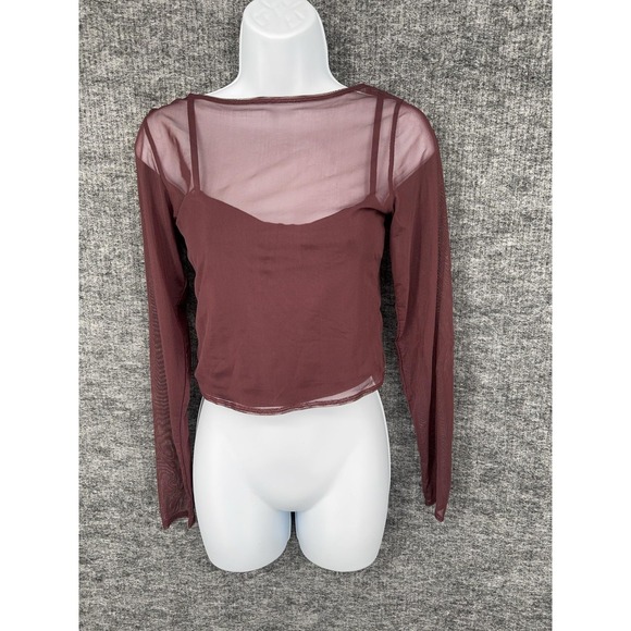 Abercrombie & Fitch Tops - Abercrombie & Fitch Blouse Womens M Purple Sheer Mesh Boat Neck Cropped Top